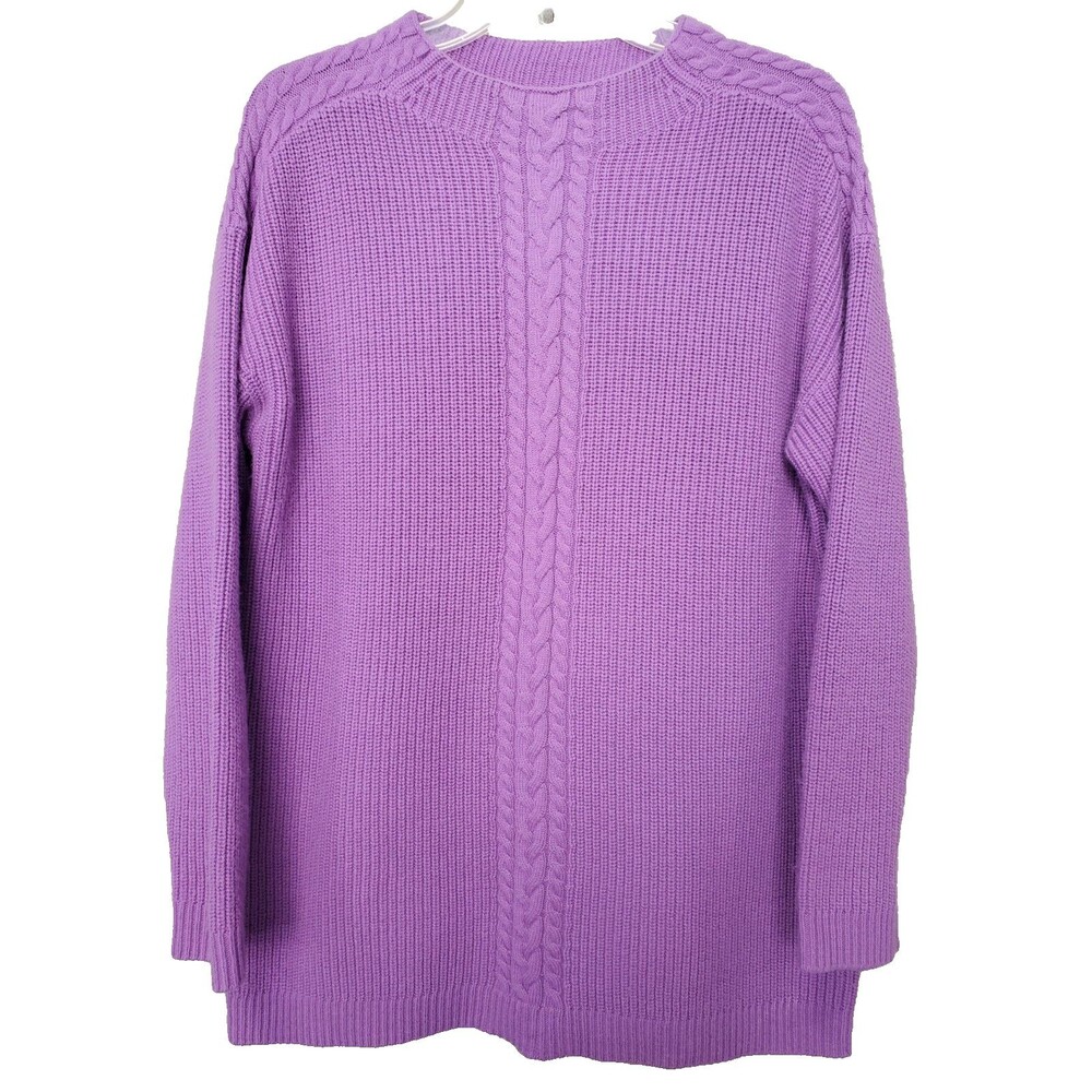 Talbots Purple Lambswool Blend Cable-Knit Mock Neck Long Sleeve Sweater Tunic L